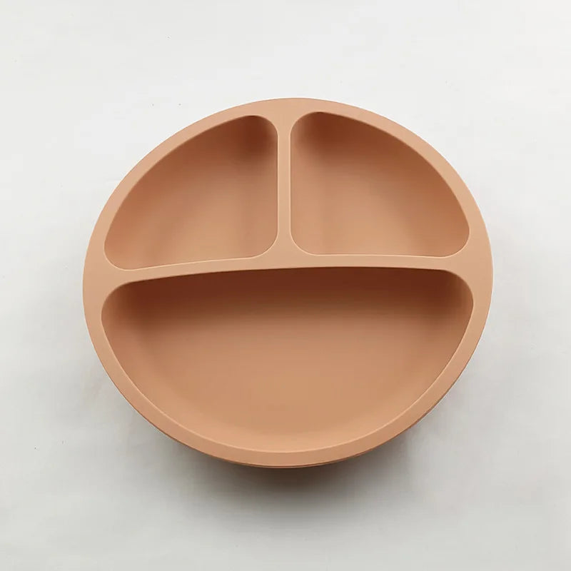 Baby silicone dinner set – plate, bowl, wooden spoon &amp; fork – BPA-free &amp; non-slip