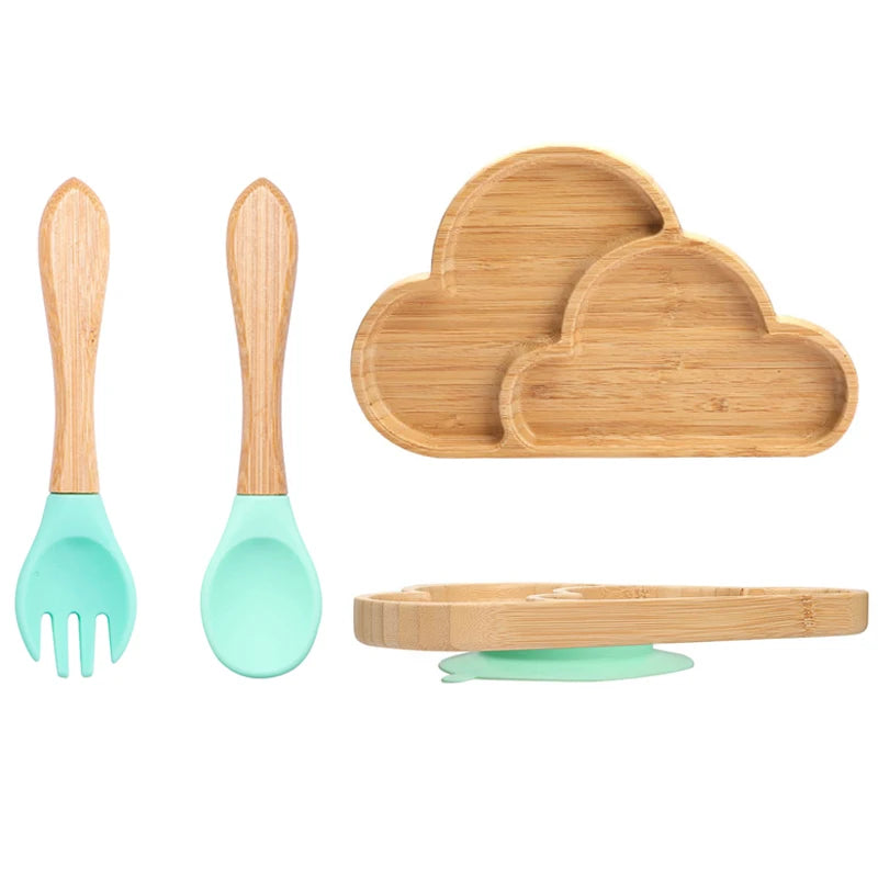3-piece bamboo children's dinnerware set - plate, bowl &amp; cutlery - with silicone suction cup - sustainable &amp; BPA-free