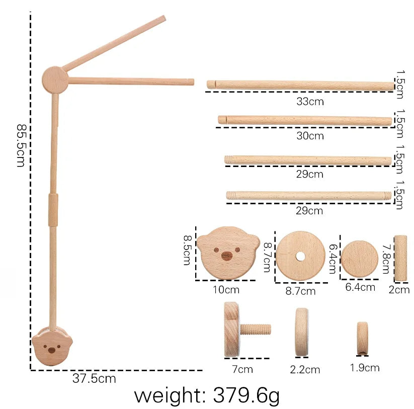 Wooden mobile – with bunnies and playful figures – for a crib or dresser