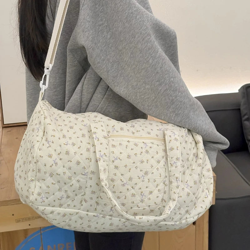 Quilted cotton mommy travel bag – 40x27x22 cm – large capacity – floral print &amp; crossbody