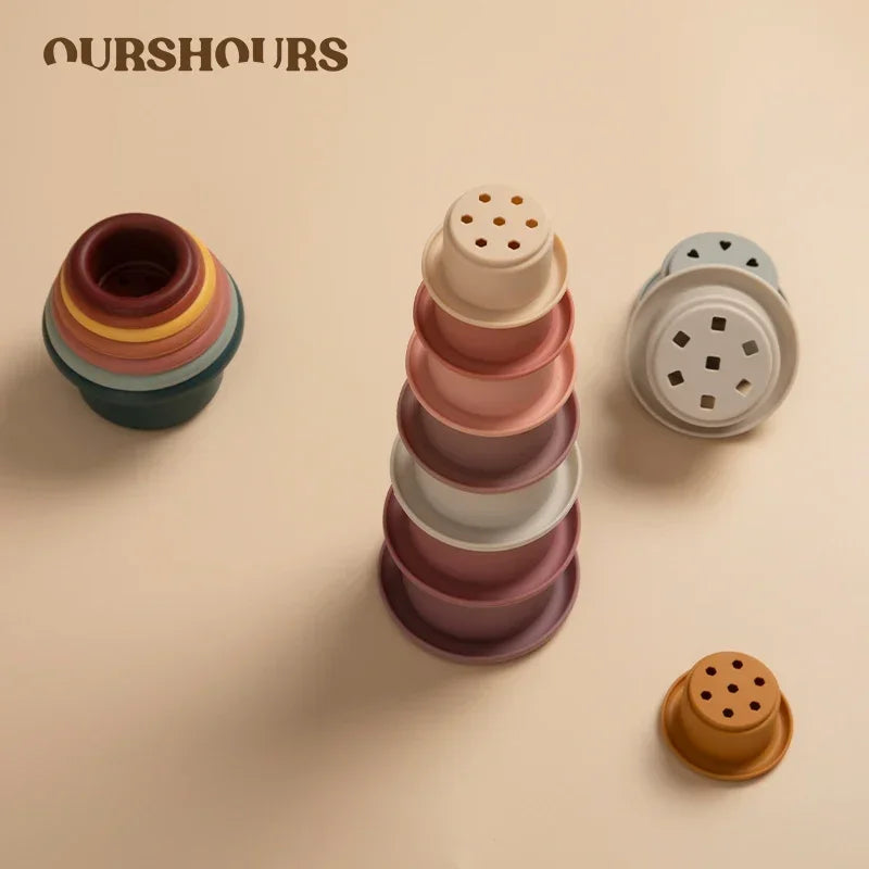 Silicone Stacking Cups – BPA-Free – 7-Piece – Educational Building Toy for Babies &amp; Toddlers 