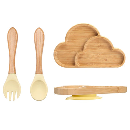 3-piece bamboo children's dinnerware set - plate, bowl &amp; cutlery - with silicone suction cup - sustainable &amp; BPA-free