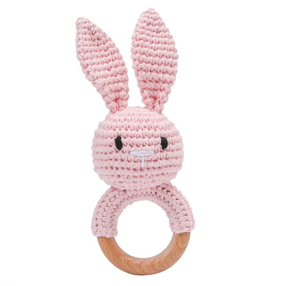Crocheted baby rattle &amp; wooden teething ring – BPA-free