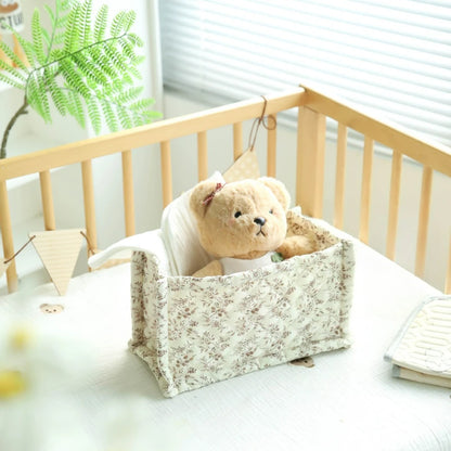 Cotton storage basket with floral print - quilted - multifunctional for diapers, care