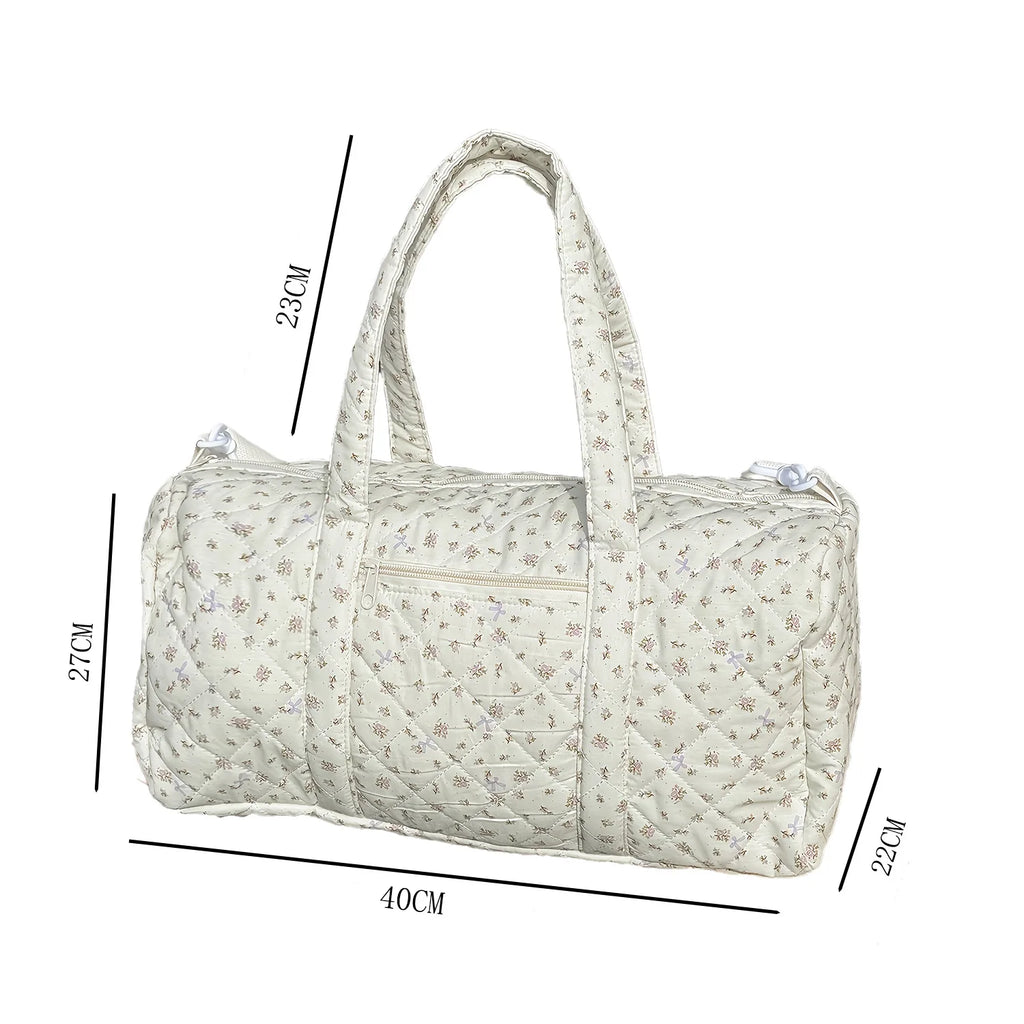 Quilted cotton mommy travel bag – 40x27x22 cm – large capacity – floral print &amp; crossbody