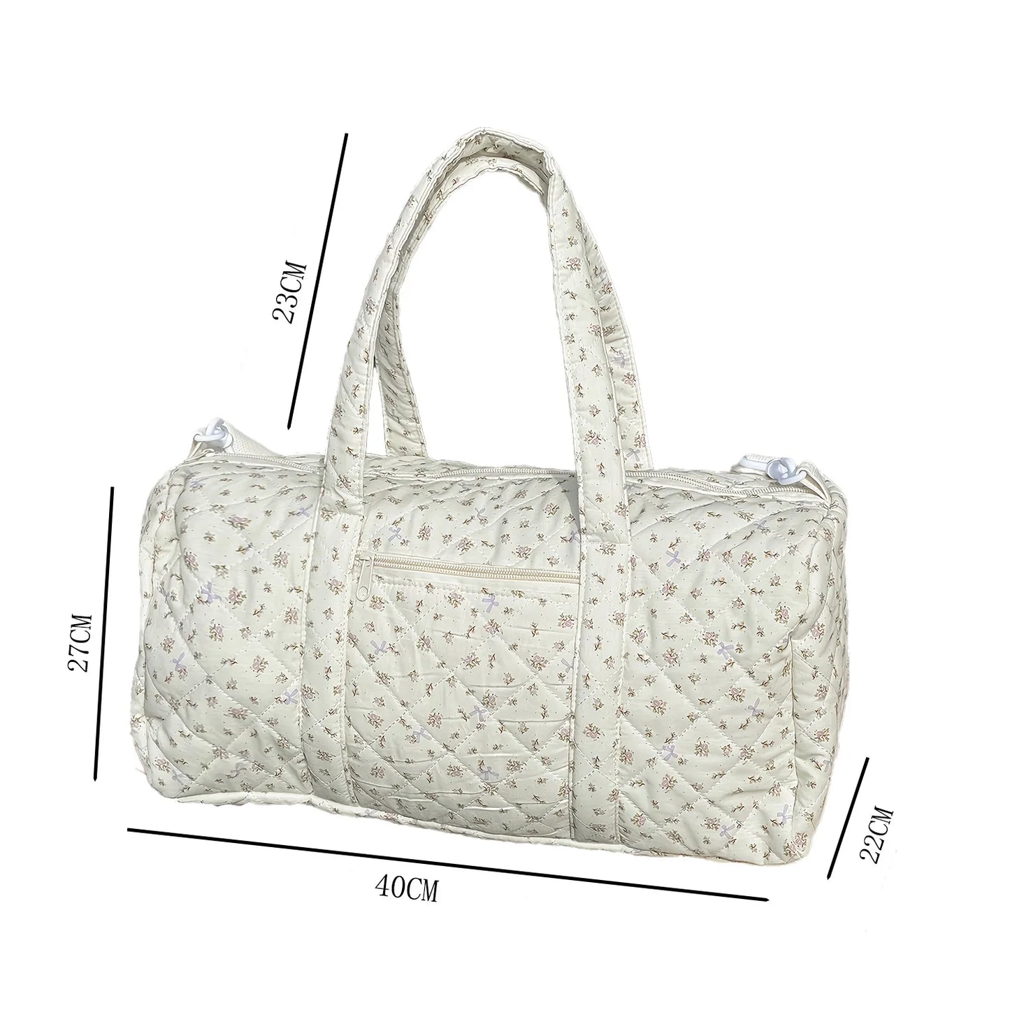 Quilted cotton mommy travel bag – 40x27x22 cm – large capacity – floral print &amp; crossbody