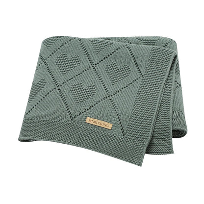 Knitted baby blanket cotton with hearts – 90x70 cm – for crib, stroller &amp; swaddle