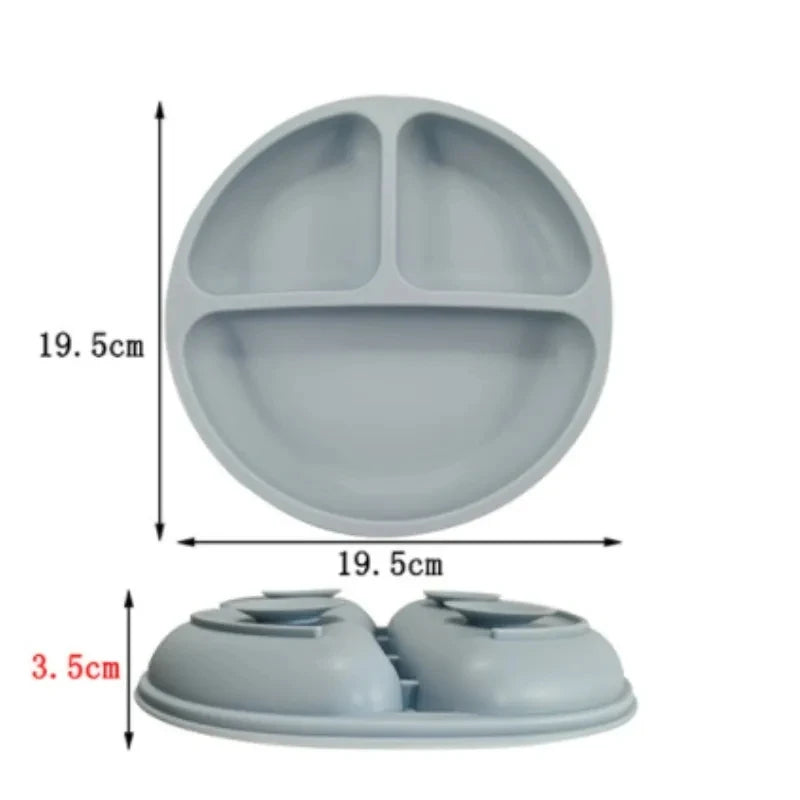 Baby silicone dinner set – plate, bowl, wooden spoon &amp; fork – BPA-free &amp; non-slip