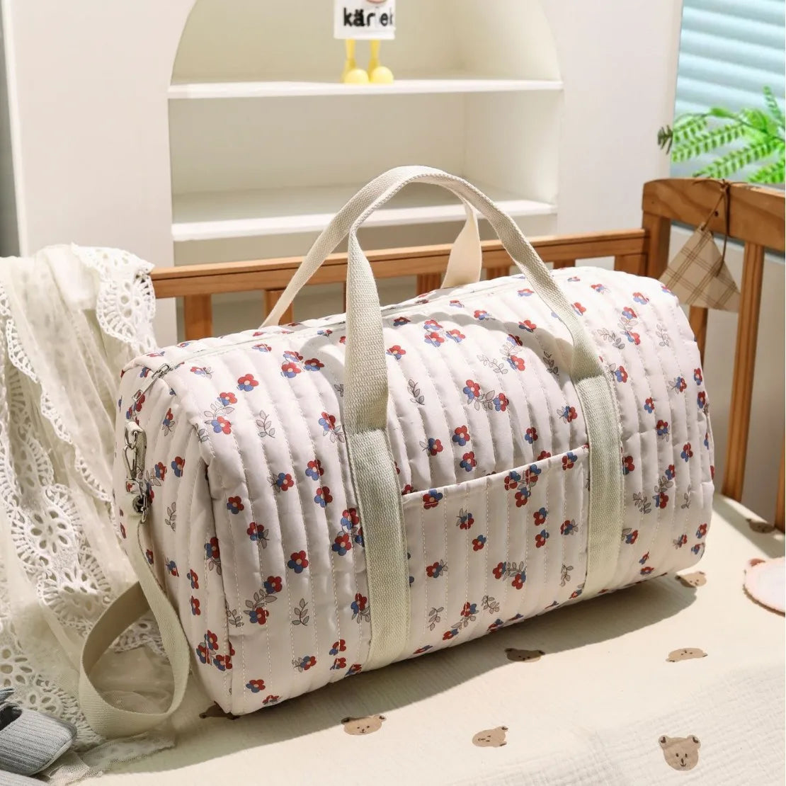 Waterproof mommy bag – 48x28x24 cm – large capacity – floral print &amp; multifunctional design