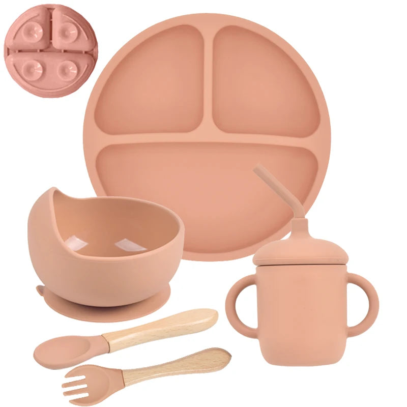 5-Piece Silicone Children's Dinnerware Set - Non-Slip Plate, Bowl, Spoon &amp; Fork - BPA-Free