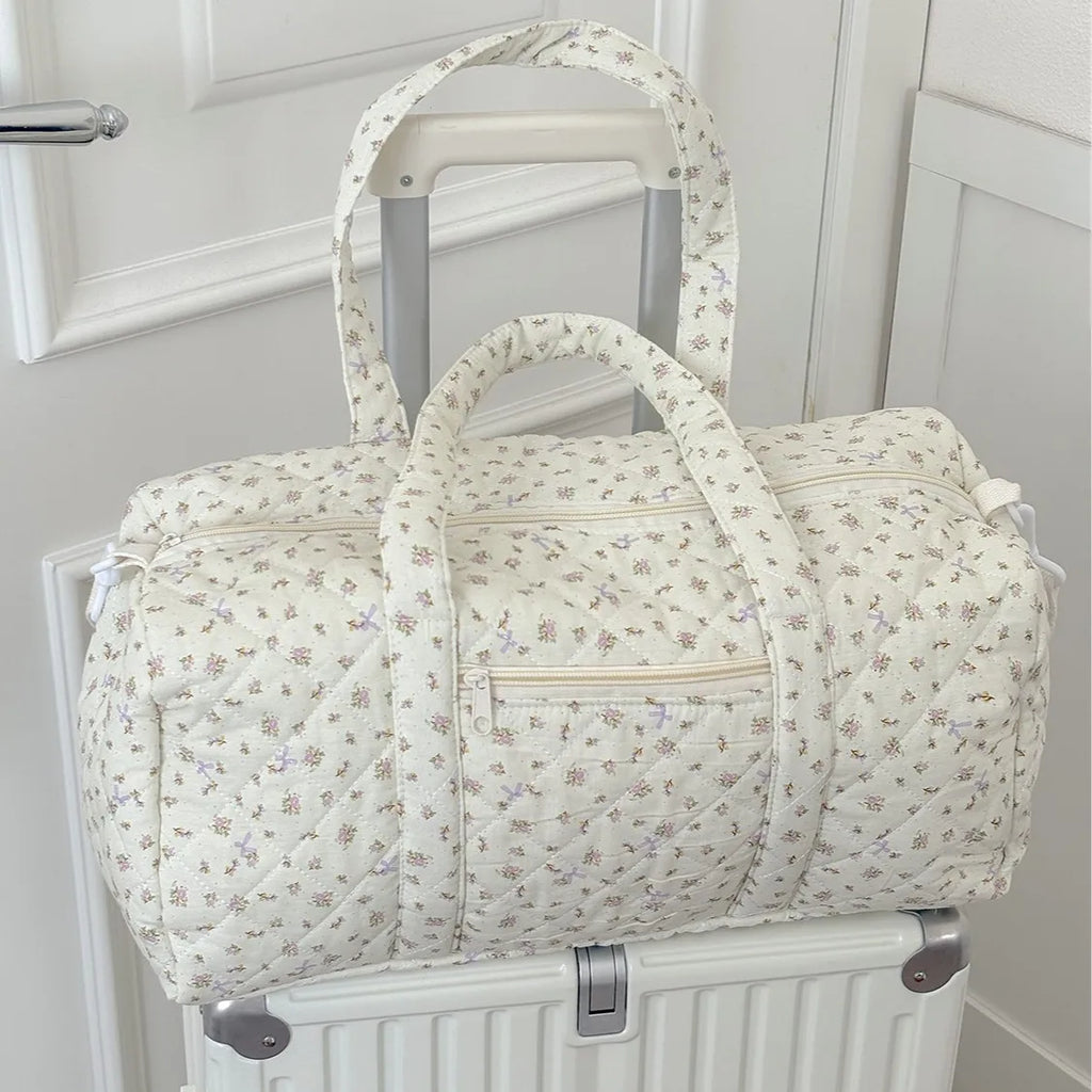 Quilted cotton mommy travel bag – 40x27x22 cm – large capacity – floral print &amp; crossbody