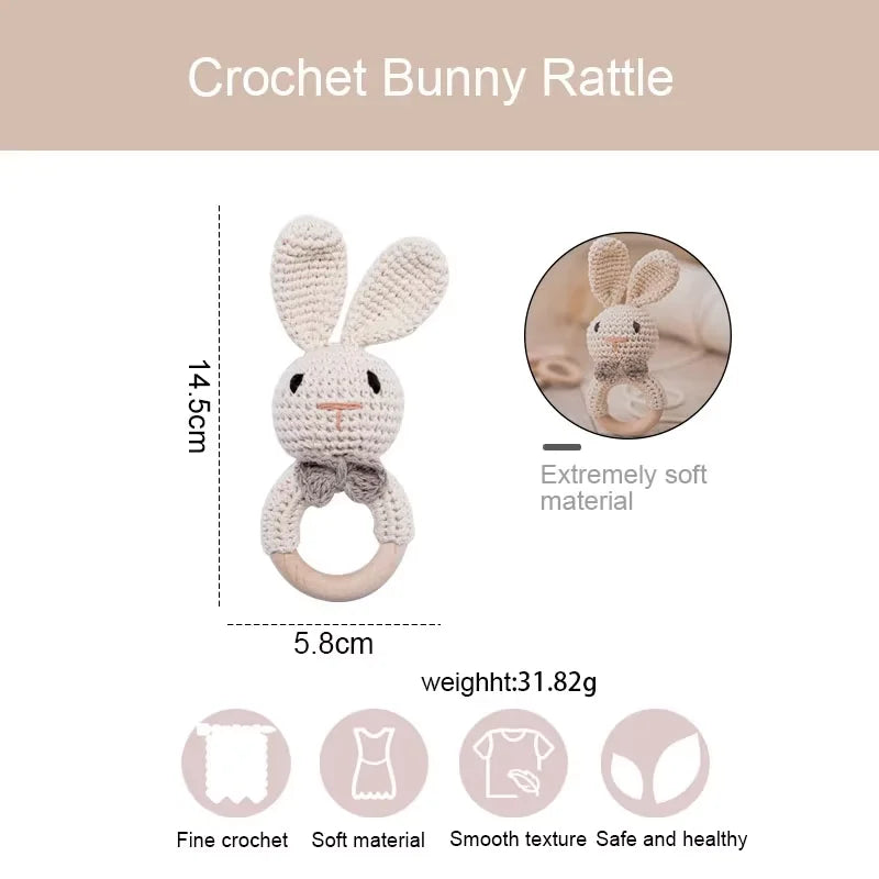 Crocheted baby rattle &amp; wooden teething ring – BPA-free