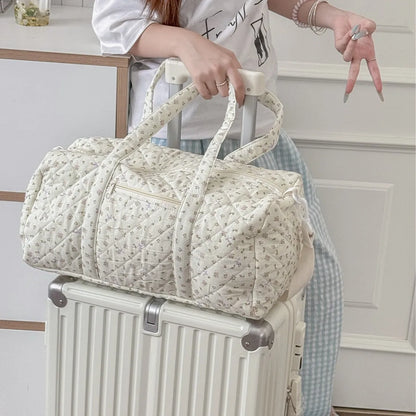 Quilted cotton mommy travel bag – 40x27x22 cm – large capacity – floral print &amp; crossbody