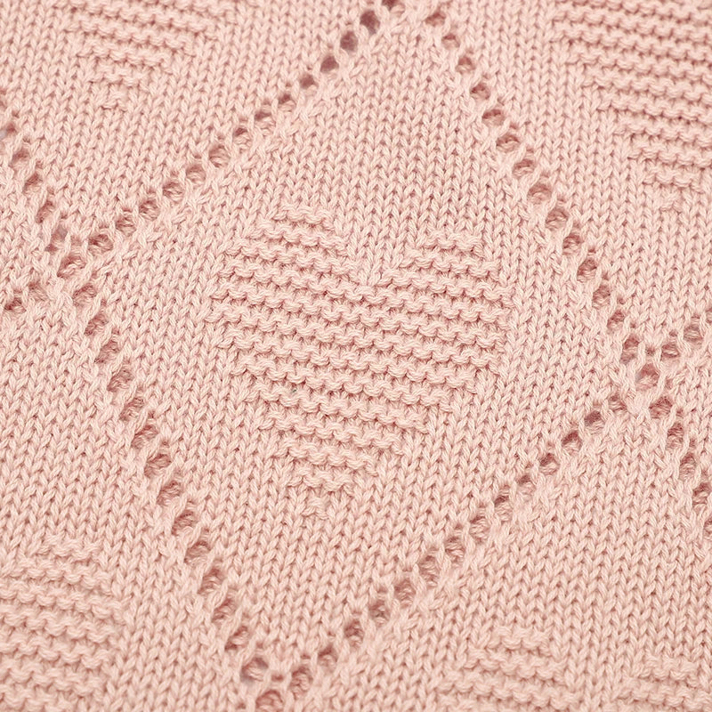 Knitted baby blanket cotton with hearts – 90x70 cm – for crib, stroller &amp; swaddle