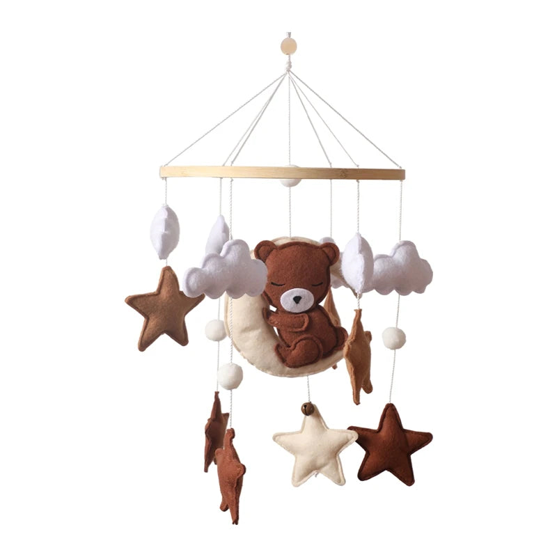 Wooden mobile – with bunnies and playful figures – for a crib or dresser