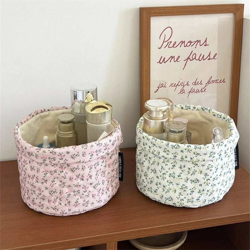 Floral print storage basket - for make-up, toiletries or baby items