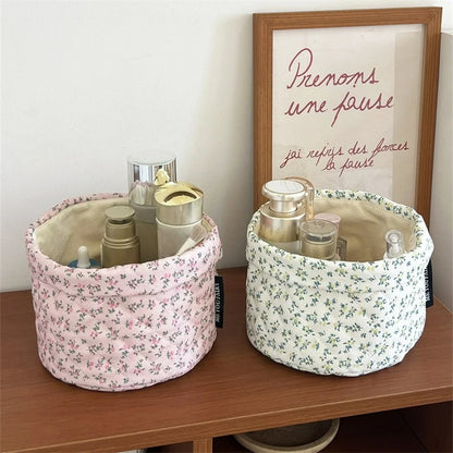 Floral print storage basket - for make-up, toiletries or baby items