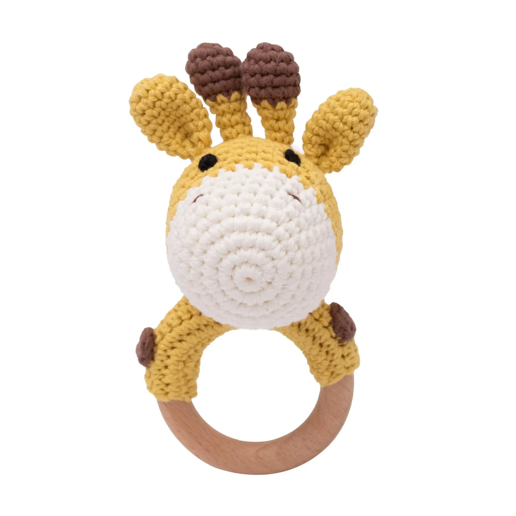 Crocheted baby rattle &amp; wooden teething ring – BPA-free