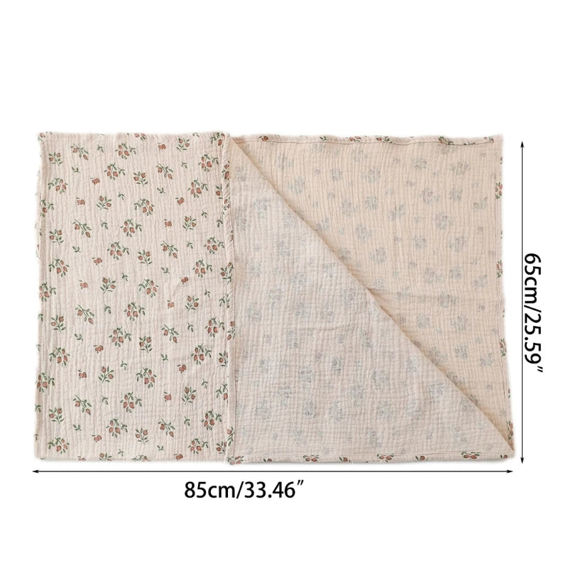 Cotton swaddle blanket – 85x65 – muslin with floral print – newborn &amp; crib blanket – breathable