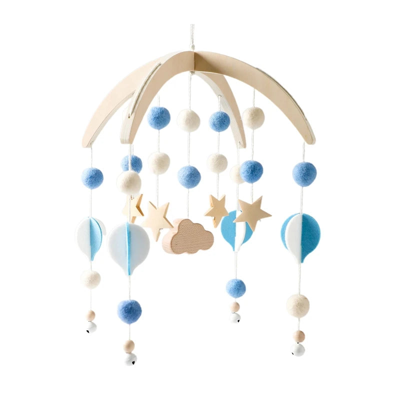 Wooden mobile – with bunnies and playful figures – for a crib or dresser