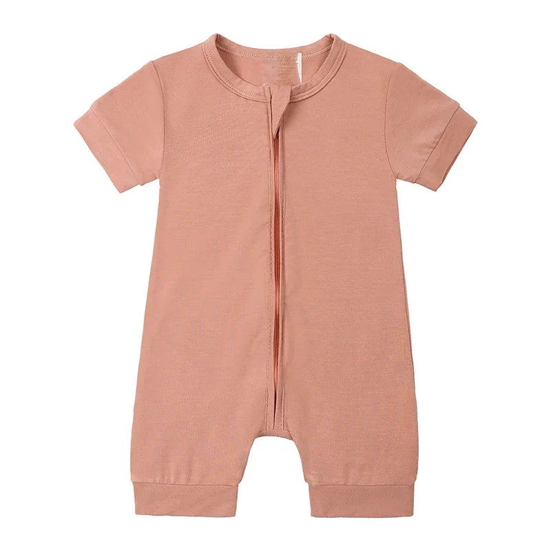 Baby summer romper – short sleeves – bamboo fiber with zipper – 3–24 months 